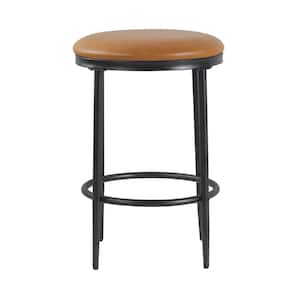 24 in. Carmel Backless Metal Frame Cushioned Bar Stool with Faux Leather Seat (Set of 1)