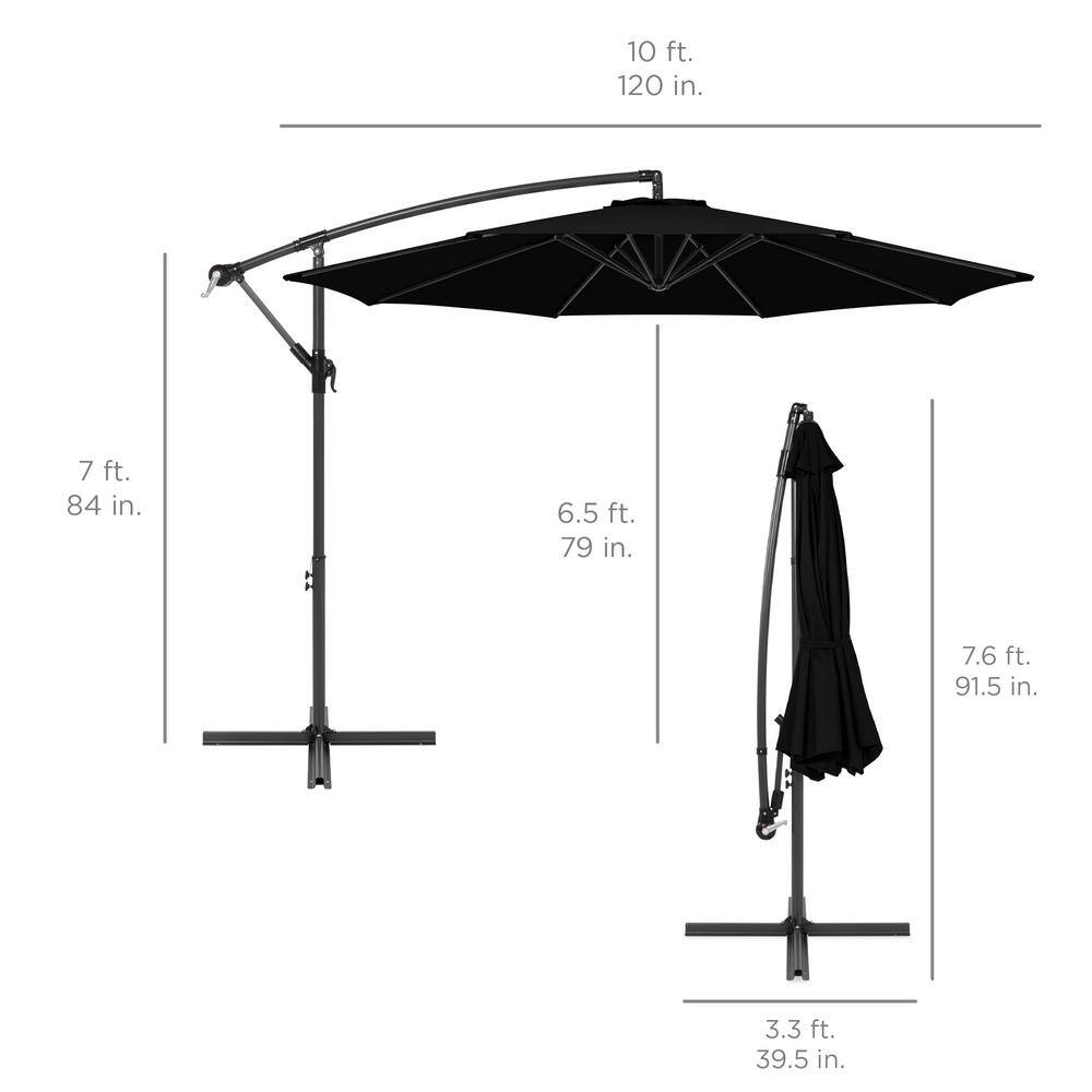 10ft Black Aluminum Offset Hanging Patio Umbrella with Easy Tilt Adjustment