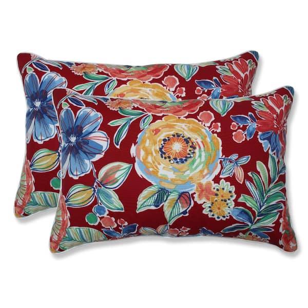 Pillow Perfect Floral Red Rectangular Outdoor Lumbar Throw Pillow 2-Pack