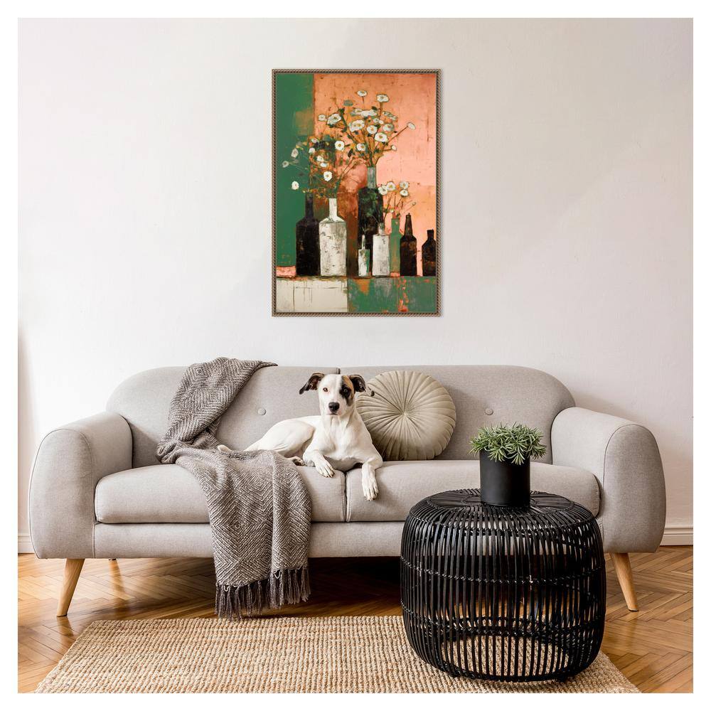 Botanic-Inspired Framed Canvas Wall Art with Weathered Embellishment