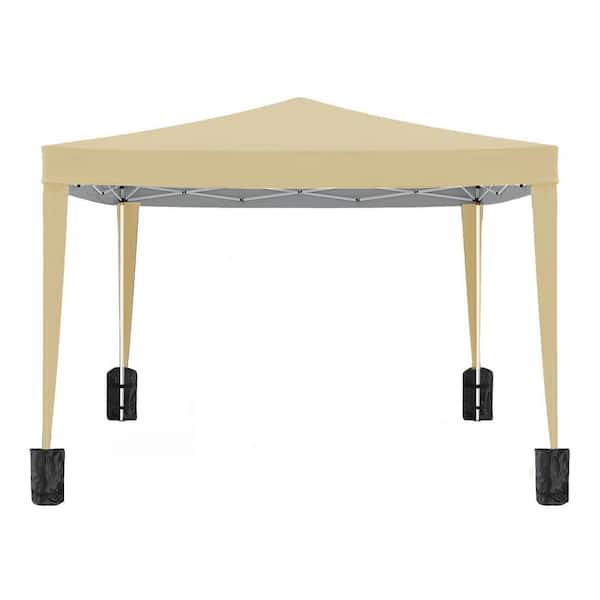 Tidoin 10 ft. x 10 ft. Beige Canopy Outdoor Portable Gazebo with 4-Removable Sidewalls, Carry Bag and 4-Weight Bag