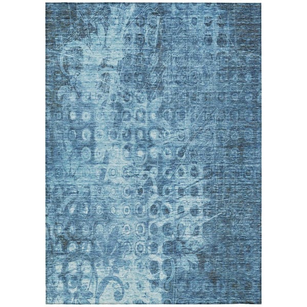 Blue 5 ft. x 8 ft. Woven Ikat Polyester Rectangle Indoor / Outdoor Area Rug