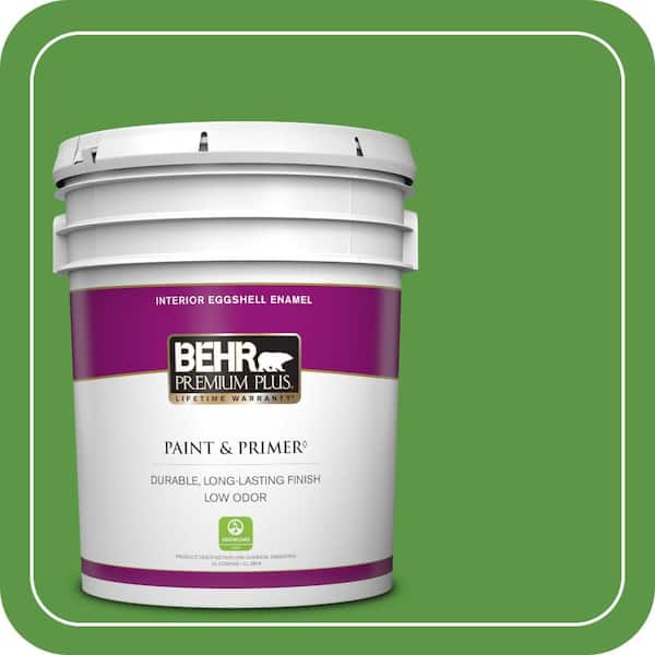 BEHR PREMIUM PLUS 5 gal. #430B-7 Cress Green Eggshell Enamel Low Odor Interior Paint & Primer