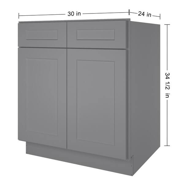 HOMEIBRO Newport Sink Base Grey 2 False Drawers - Shaker Style Stock Sink Base 2-Door 30 in. W x 24 in. D x 34.5 in. H