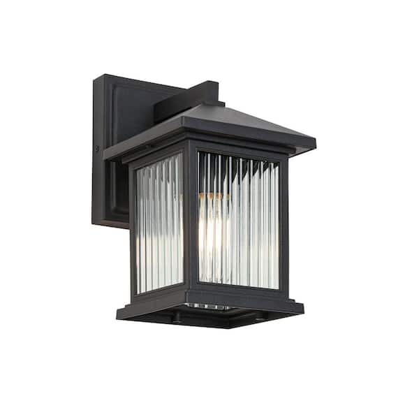 1-Light Black not Motion Sensing Outdoor Hardwired Integrated LED Wall Lantern Sconce, No Bulbs Included