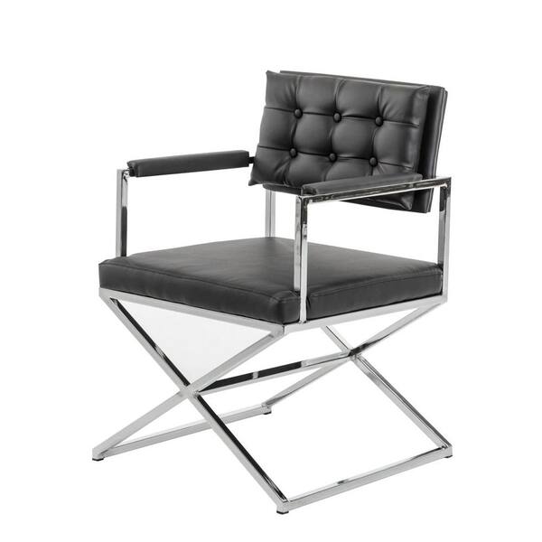 HomeRoots Valerie Black Leatherette And Steel Dining Arm Chair
