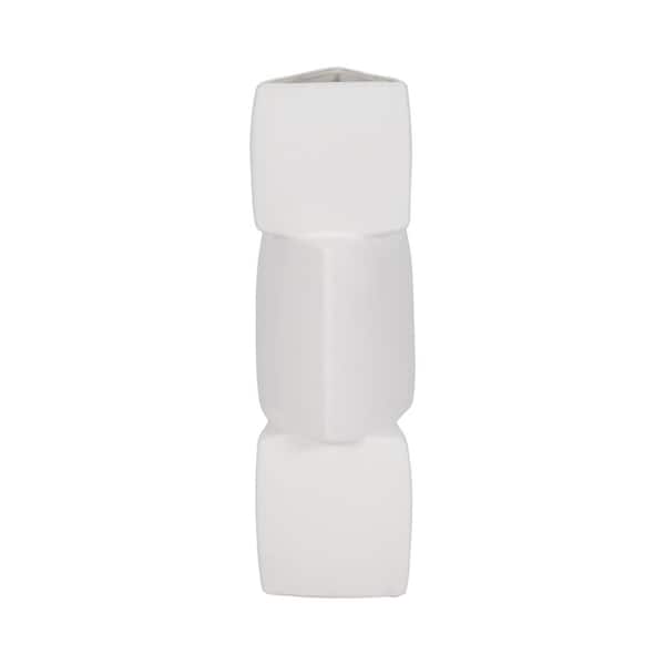 Liv & Skye 17 in. Ivory Stoneware Geometric Stacked Triangle Rough Decorative Vase