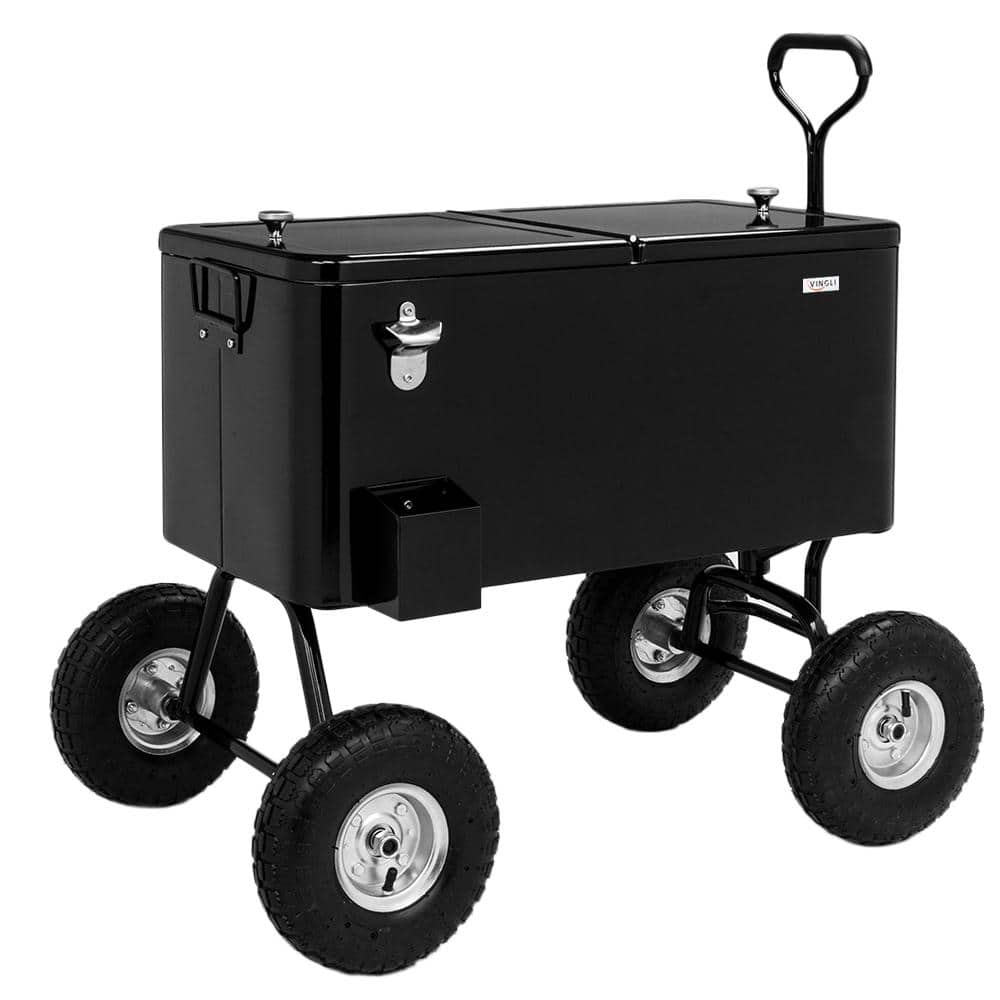 VINGLI 80 Qt. Wagon Rolling Cooler Ice Chest with Long Handle and