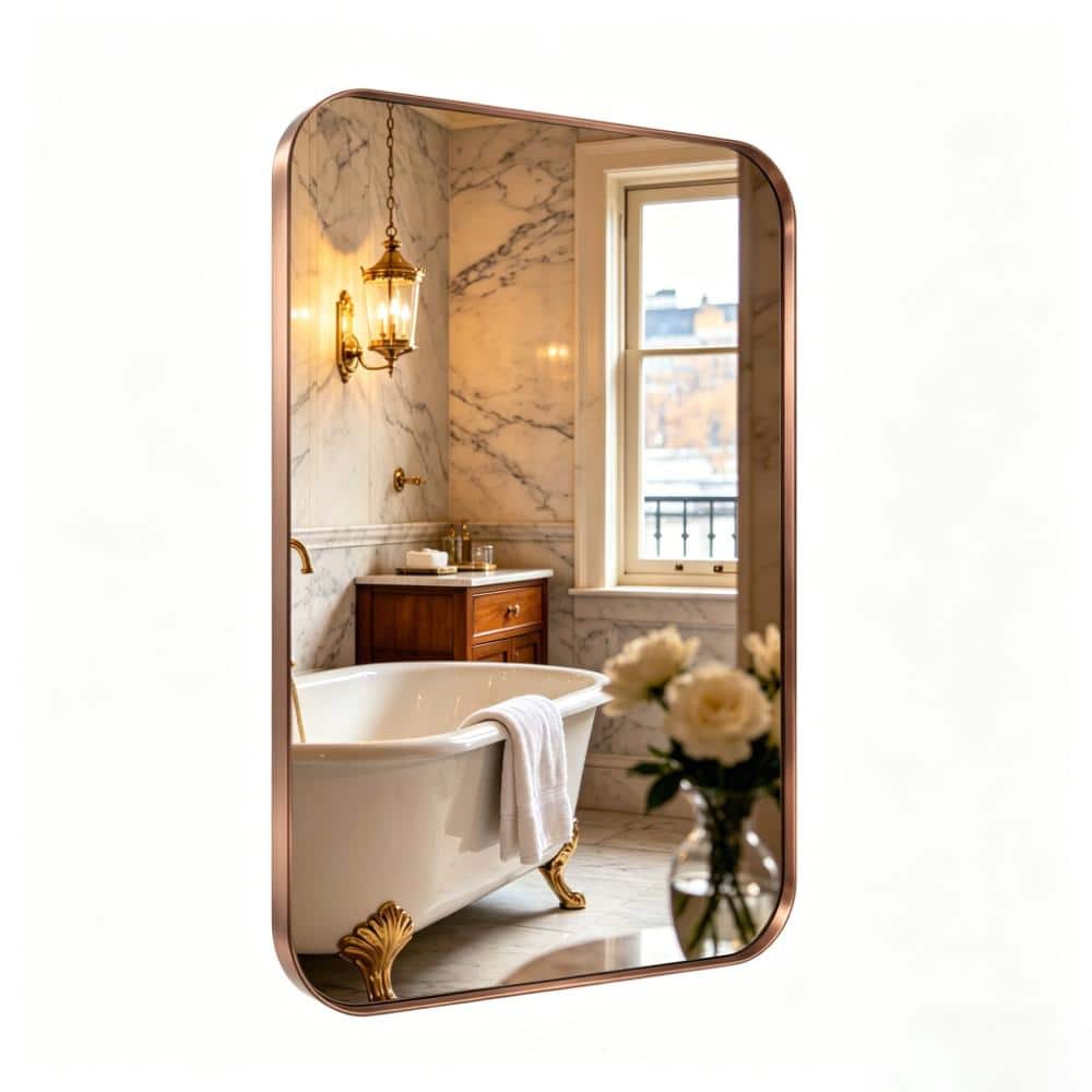 24 in. W x 36 in. H Modern Rectangle Stainless Steel Wall Mirror Bathroom Mirror Vanity Mirror in Brown price history on PriceWatchPro