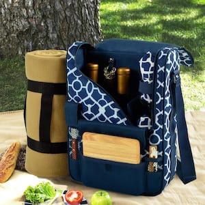 Bordeaux Wine and Cheese Cooler Bag with Glass Wine Glasses and Blanket
