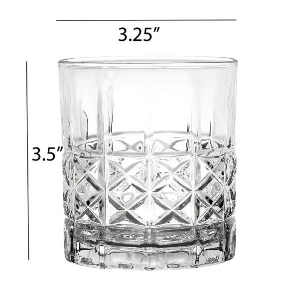 Lorren Home Trends Tall 11 Ounce Double Old Fashion Drinking Glass-Textured  Cut Glass, Set of
