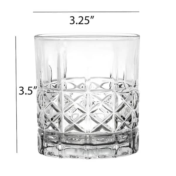 Lorren Home Trends Tall 11 Ounce Double Old Fashion Drinking Glass-Textured  Cut Glass, Set of