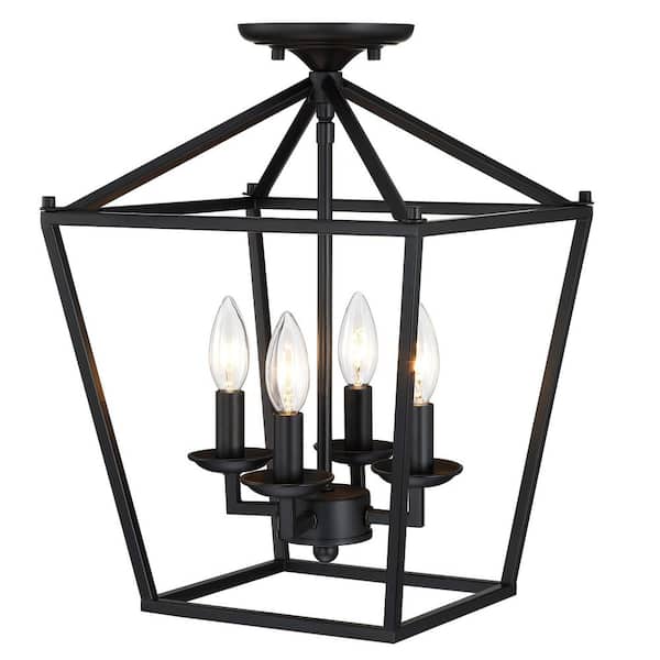 Hukoro FM 4-Light 12 in. Matte Black Semi Flush Mount Light