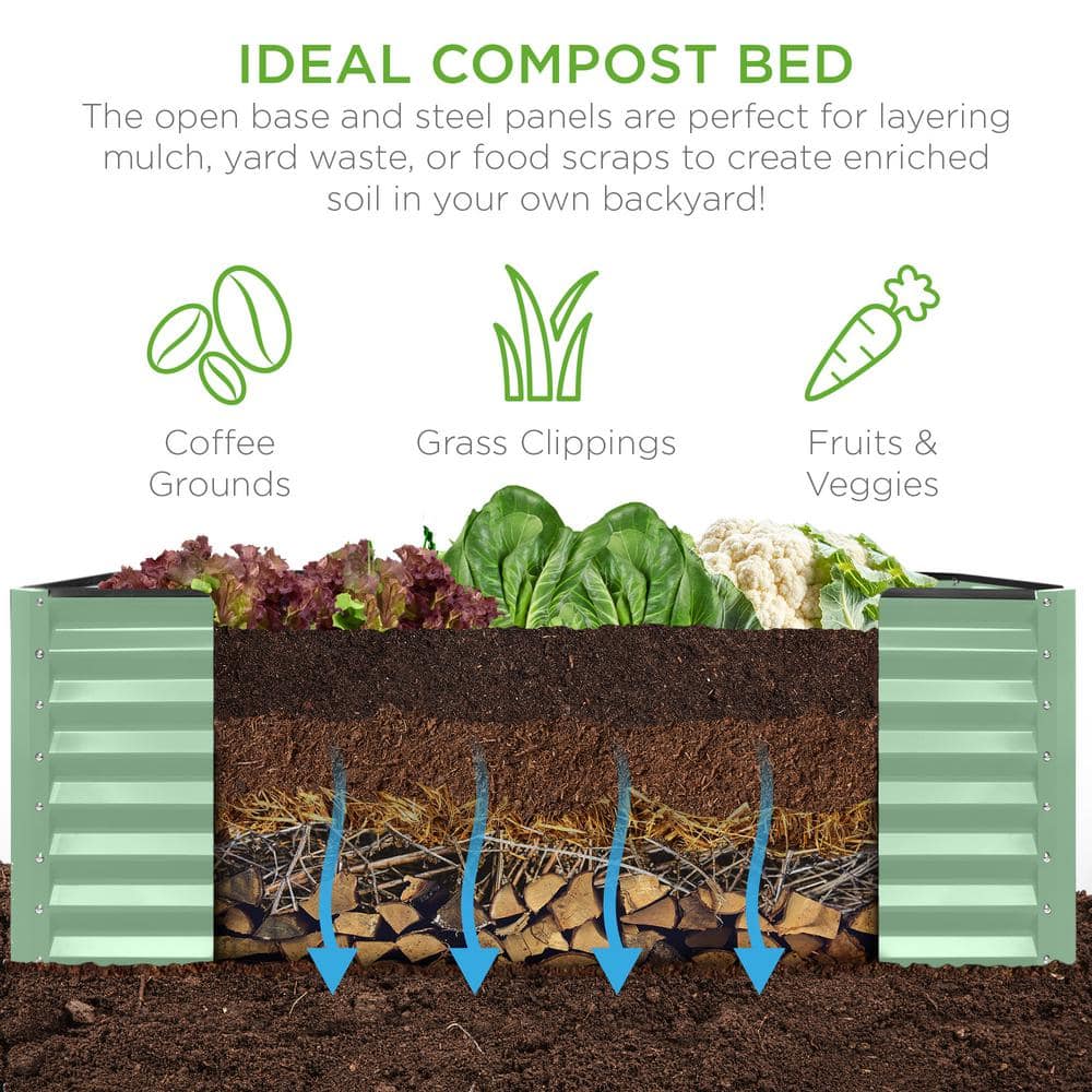 Sage Green 8x4x2ft Outdoor Metal Raised Garden Bed Planter