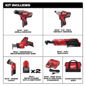 M12 12V Lithium-Ion Cordless Combo Kit (5-Tool) with Titanium Drill Bit Set (15-Piece)