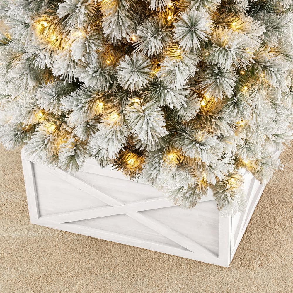 26" White Washed Wooden Christmas Tree Collar