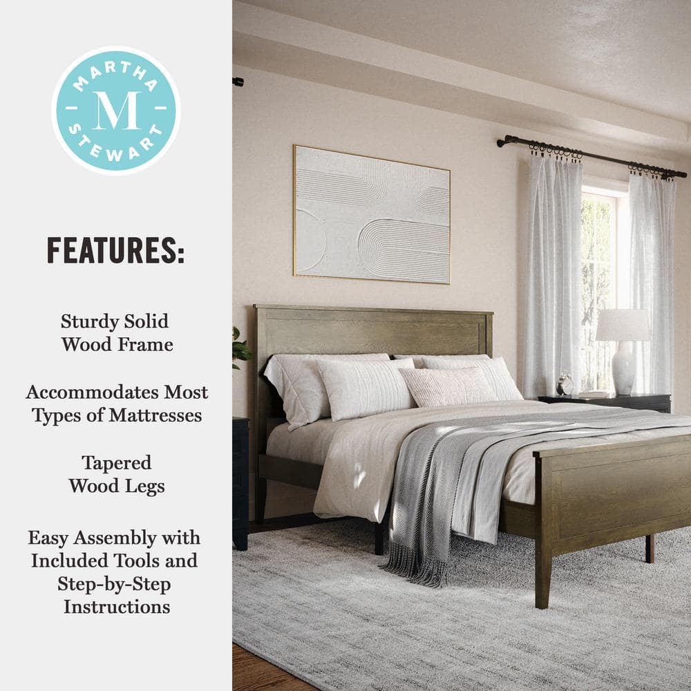 Brown Gray Queen Solid Wood Platform Bed with Headboard and Slats