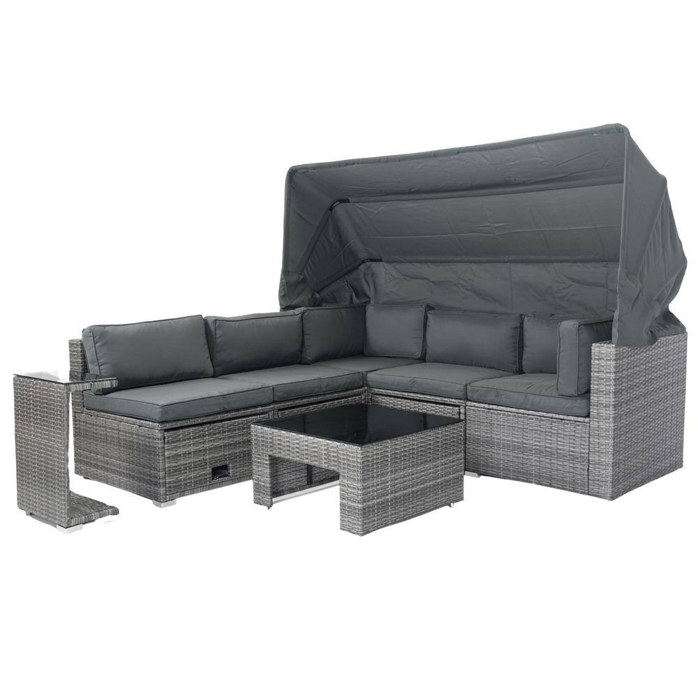 Gray 7 -Pieces PE Rattan Wicker Outdoor Sectional Furniture Cushioned Sofa  Set with Cushion and Retractable Canopy ZT-W329S00025 - The Home Depot