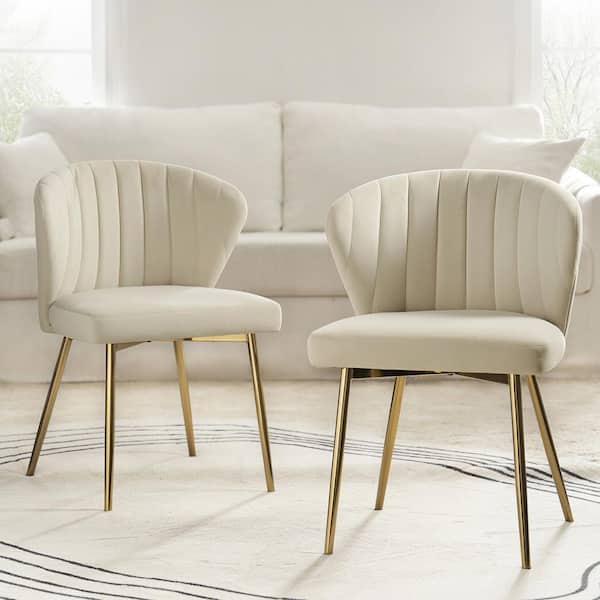 Luna Tan Velvet 20 in.W x 19.5 in.D x 29 in.H Tufted Wingback Side Chair with Metal Legs