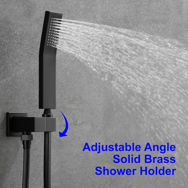 Black Square Bathroom Shower Faucet Set Rain Spout Ceiling/Wall Mount Mixer Tap