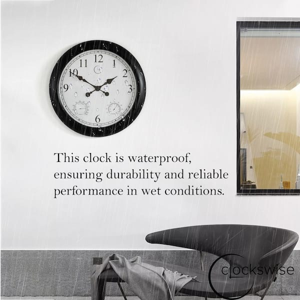 HOBYLUBY 26'' Outdoor Clock With Thermometer & Hygrometer Combo, Sun Wall Clock Silent No-Ticking, Quartz Outside Clock For Patio, Living Room, Kitchen, Garden