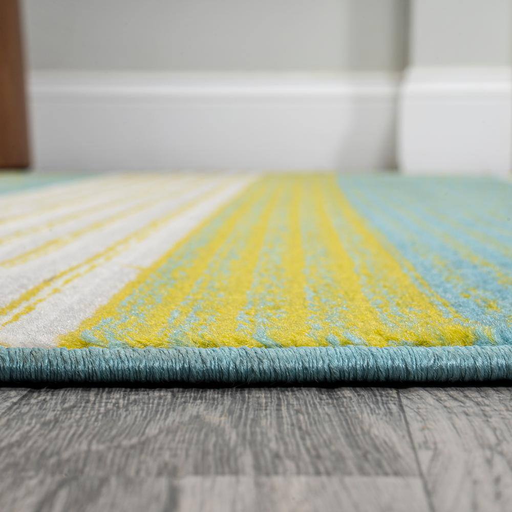 Duxbury Green and Blue Gradient Striped Synthetic 5' x 8' Area Rug