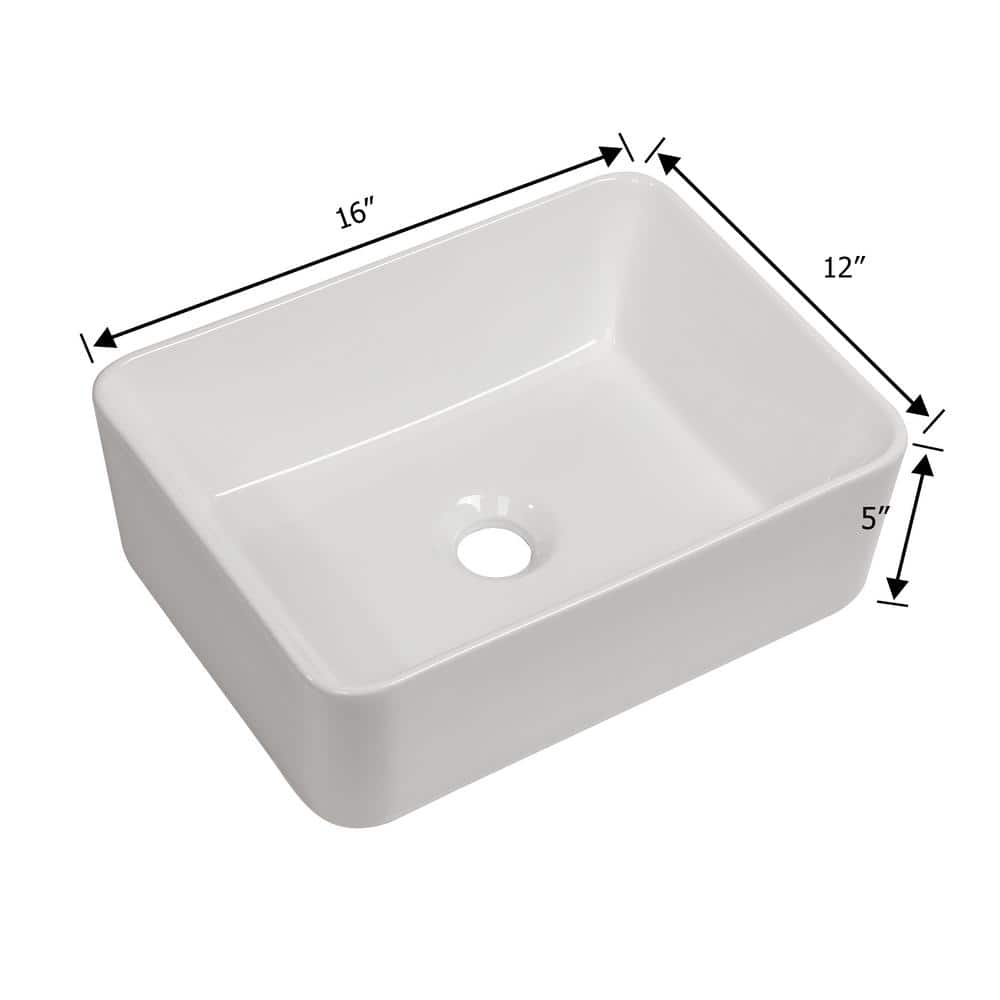 16"x12" White Ceramic Rectangular Bathroom Sink