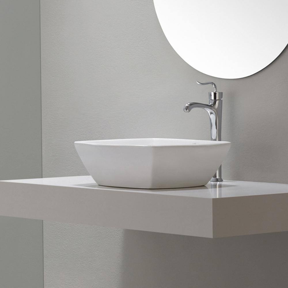 16.5 Inch White Ceramic Square Vessel Sink