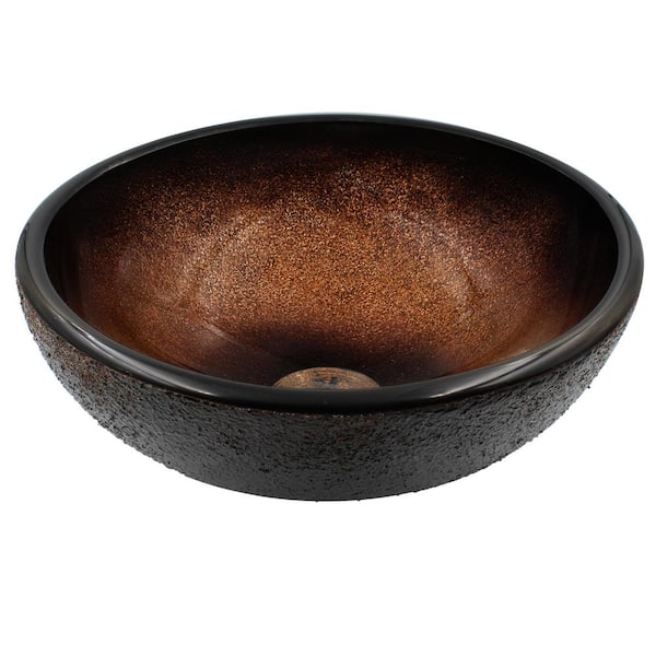 12 in. Mini Vessel Bathroom Black and Copper Tempered Glass