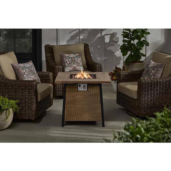 Home Decorators Collection Tucson 30.00 in. W 50000 BTU Tan Steel Propane Outdoor Fire Pit with Lava Rocks