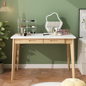 1-Piece White Wooden Makeup Vanity, Vanity Table, Dressing Desk with 2 Drawers, 39.4 in. W x 21.7 in. D x 29.5 in. H