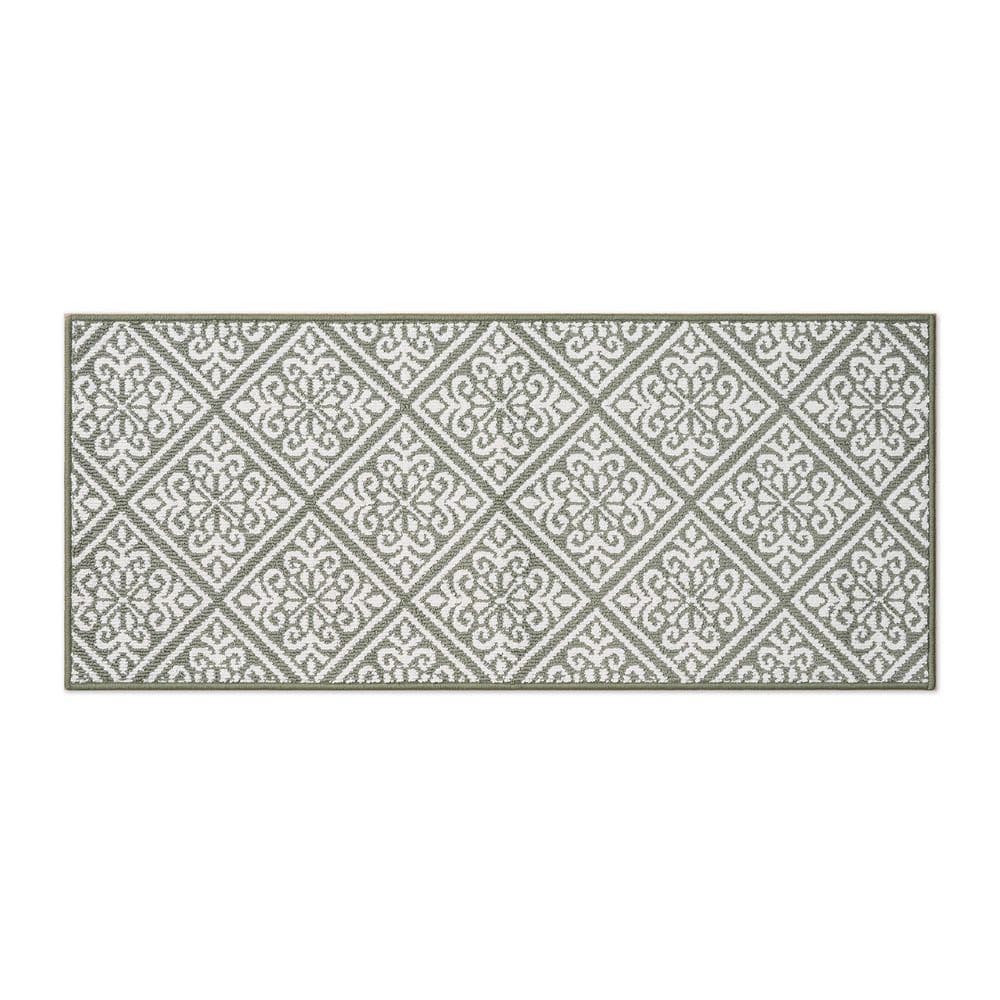 Ivory and Sage Geometric Tufted Runner Rug, 60" x 25"