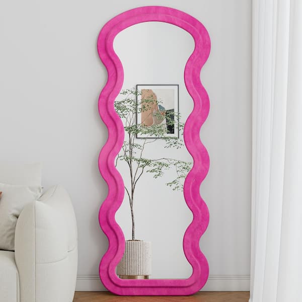 Red 24 in. W x 63 in. H Wave Full Length Mirror with Stand Hanging