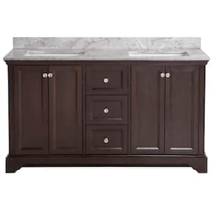 Stratfield 61 in. W x 22 in. D x 38 in. H Double Sink  Bath Vanity in Chocolate with Winter Mist Stone Composite Top