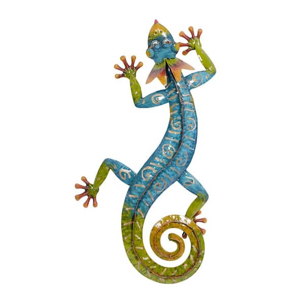 15 in. x  29 in. Metal Multi Colored Indoor Outdoor Lizard Wall Decor