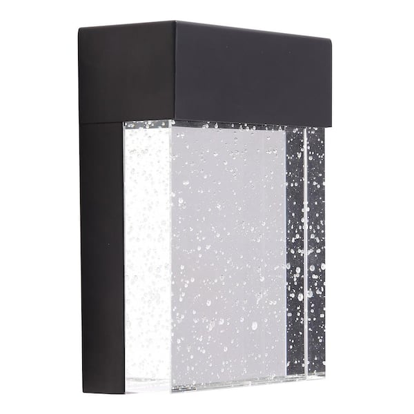 Eglo Venecia 5 in. W x 7.01 in. H 1-Light Matte Black Integrated LED Outdoor Wall Lantern Sconce with Clear Seeded Glass