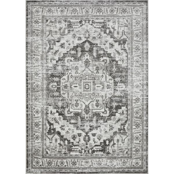 LOOMAKNOTI Rhane Alvner Gray 9 ft. 10 in. x 12 ft. 10 in. Oriental Polypropylene Area Rug