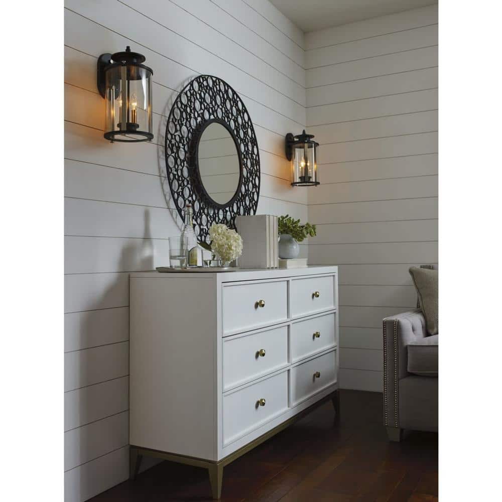 Squire Black and Bronze 2-Light Medium Wall Lantern with Clear Glass Shade
