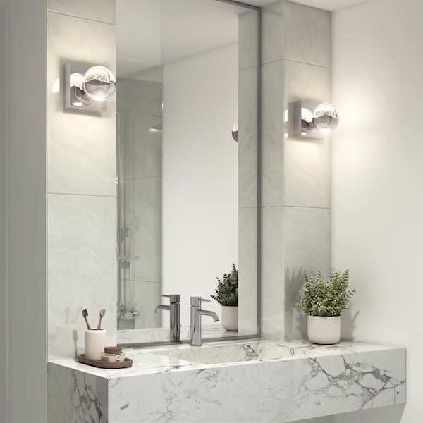 Artika Oracle 5.6 in. 1 Light Chrome Modern Dimmable Integrated LED 5 CCT Wall Sconce for Bathroom with Bubble Glass