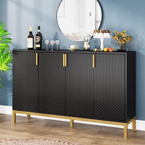 Alan Black Particle Board 59 in. Sideboard Buffet Cabinet with Hinged Doors