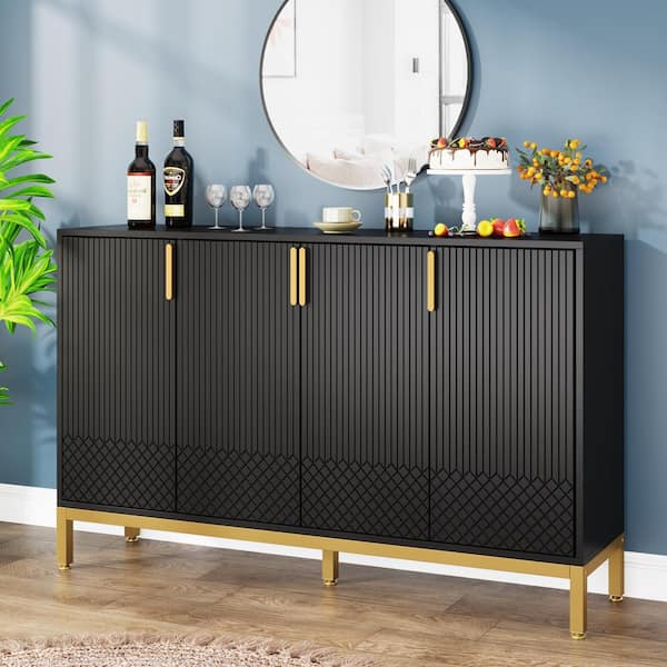 Alan Black Particle Board 59 in. Sideboard Buffet Cabinet with Hinged Doors