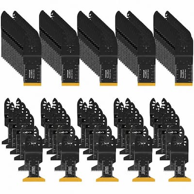 110 Pack High Carbon Steel Titanium Oscillating Saw Blades Set with Multi Tool Quick Release for Wood Metal Plastic
