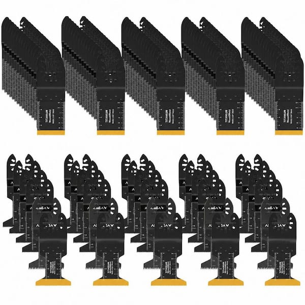 110 Pack High Carbon Steel Titanium Oscillating Saw Blades Set with Multi Tool Quick Release for Wood Metal Plastic
