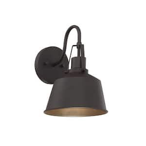 8 in. W x 11.63 in. H 1-Light Oil Rubbed Bronze Hardwired Outdoor Wall Lantern Sconce with Metal Shade
