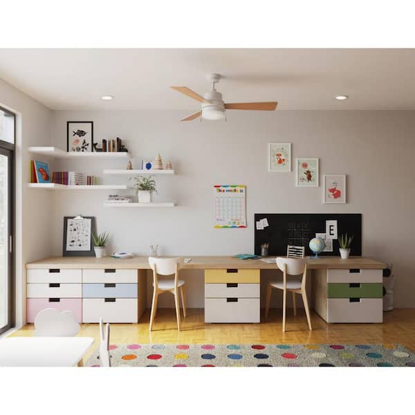 Trevina V 52 in. Indoor Satin White Modern Ceiling Fan with 3000K Light Bulbs Included with Remote for Living Room