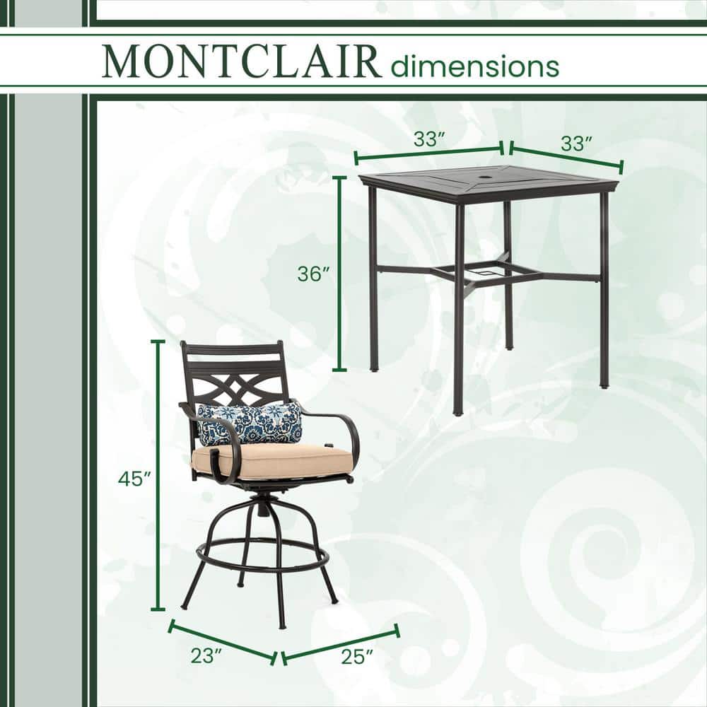 Elegant Montclair 3-Piece Tan High-Dining Patio Set with Swivel Chairs