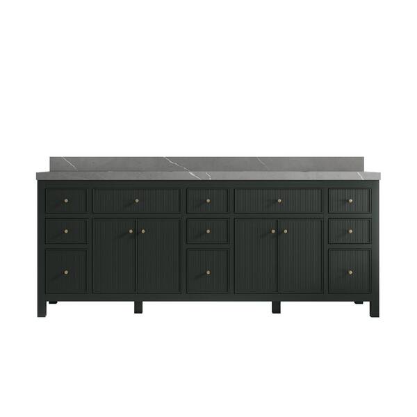 Willow Collections Sonoma 84 in. W x 22 in.D x 36 in. H Double Sink Bath Vanity in Dark Green with 2 in.Piatra Quartz Top