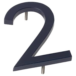 4 in. Navy Aluminum Floating or Flat Modern House Number 2