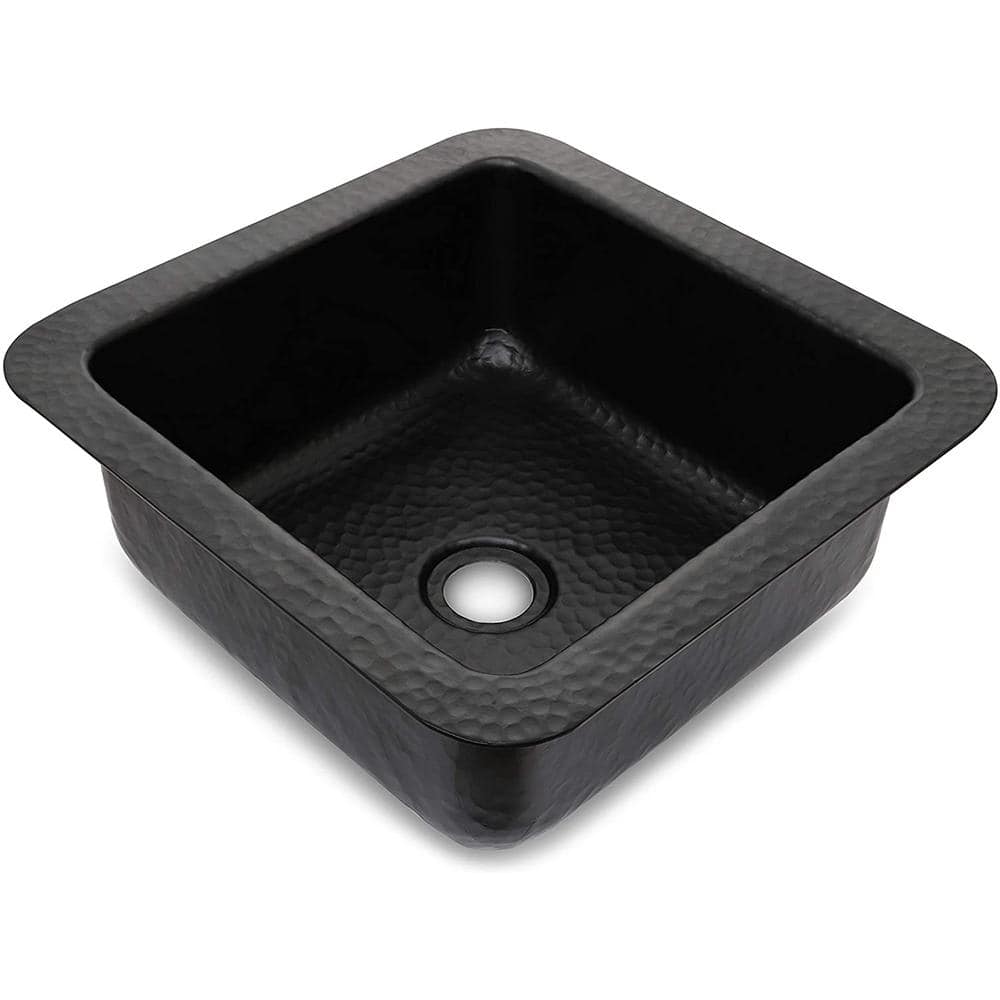 Matte Black Hand Hammered Aluminum Square Bar Sink, 12"