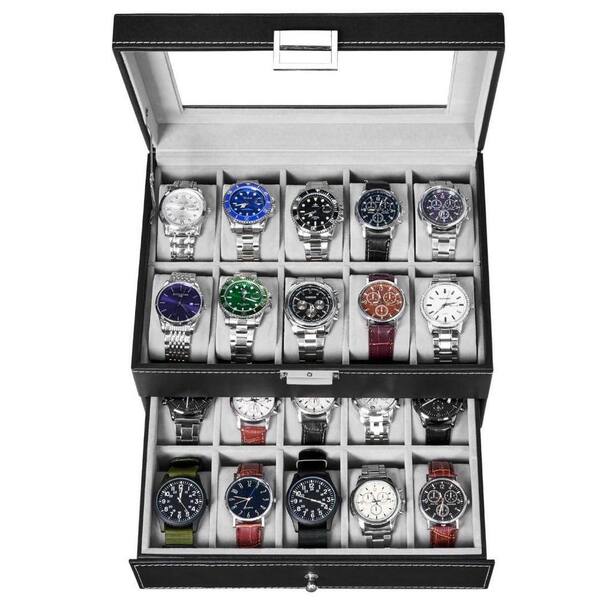 BEY-BERK Matte Black Wood 6-Watch and Four Pocket Watch